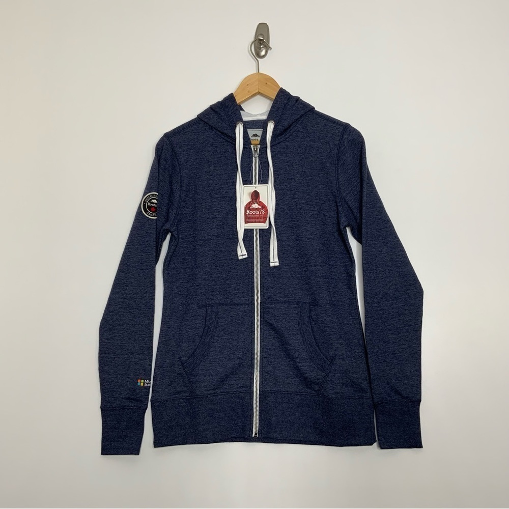 Roots73 Size Small Sandy Lake FZ Fleece Hoody. Ink Blue Heather. Style#98702.